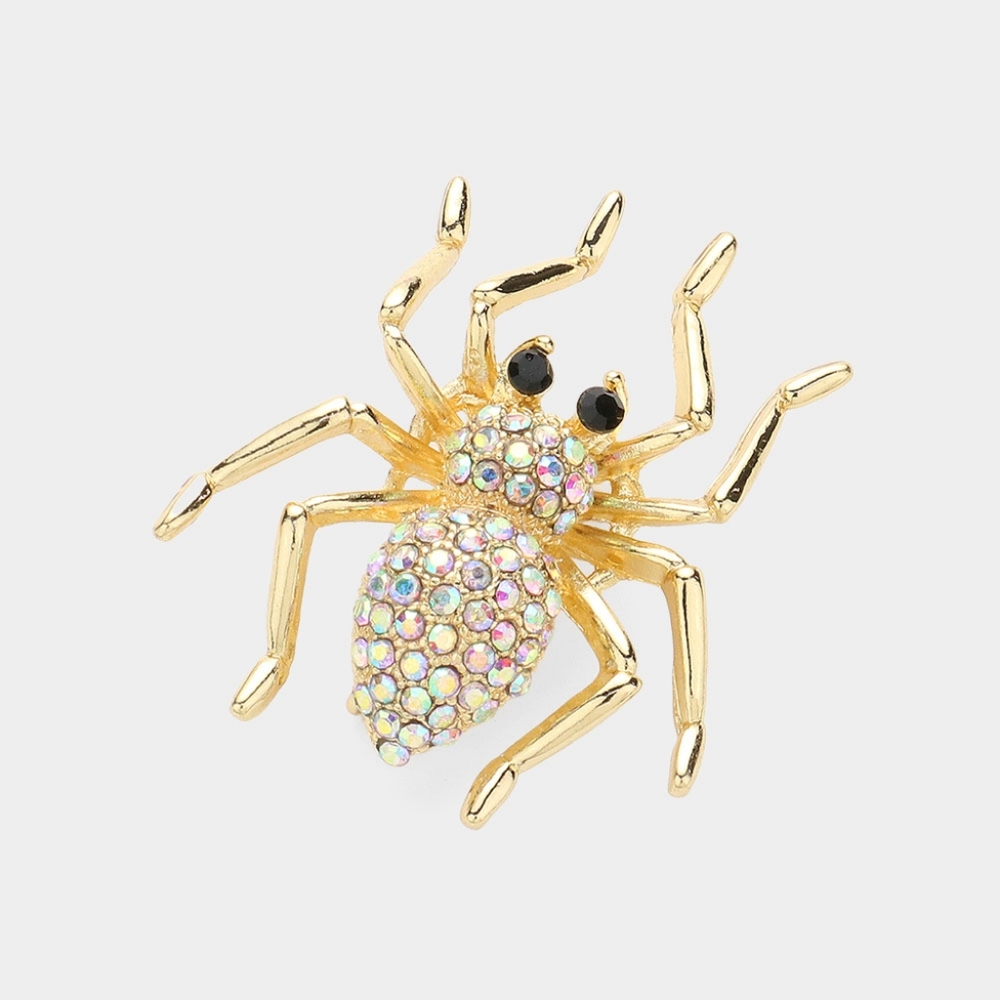 Abalone 2" Rhinestone Crystal Spider Brooch Pin Halloween Fashion Accessories